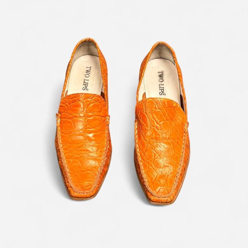 Orange Crocodile Leather Pointed Toe Loafers Size 8